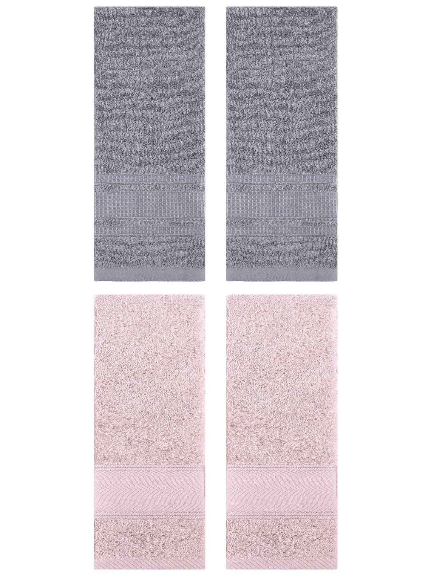 Unique Bargains 4 Pcs Cotton Soft Hand Towel Set Light Pink/Grey 14" x 30"/13" x 29"