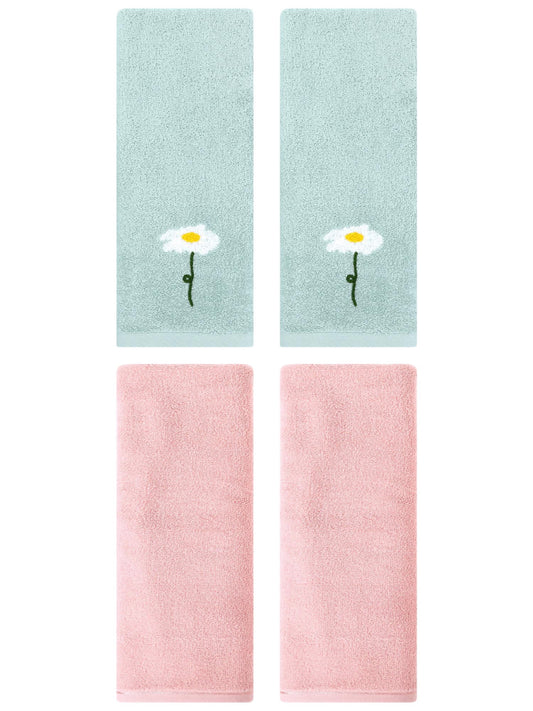 Unique Bargains 4 Pcs Cotton Soft Hand Towels 13" x 30" Blue/Pink