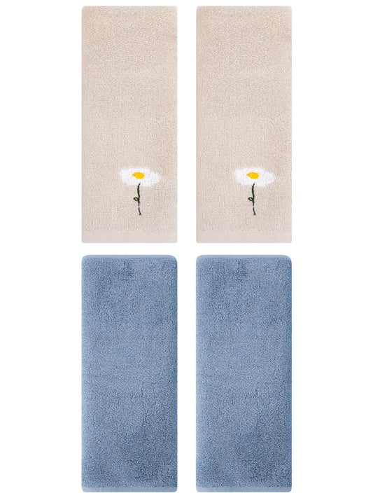 Unique Bargains 4 Pcs Cotton Soft Hand Towels 13" x 30" Light Brown/Light Steel Blue