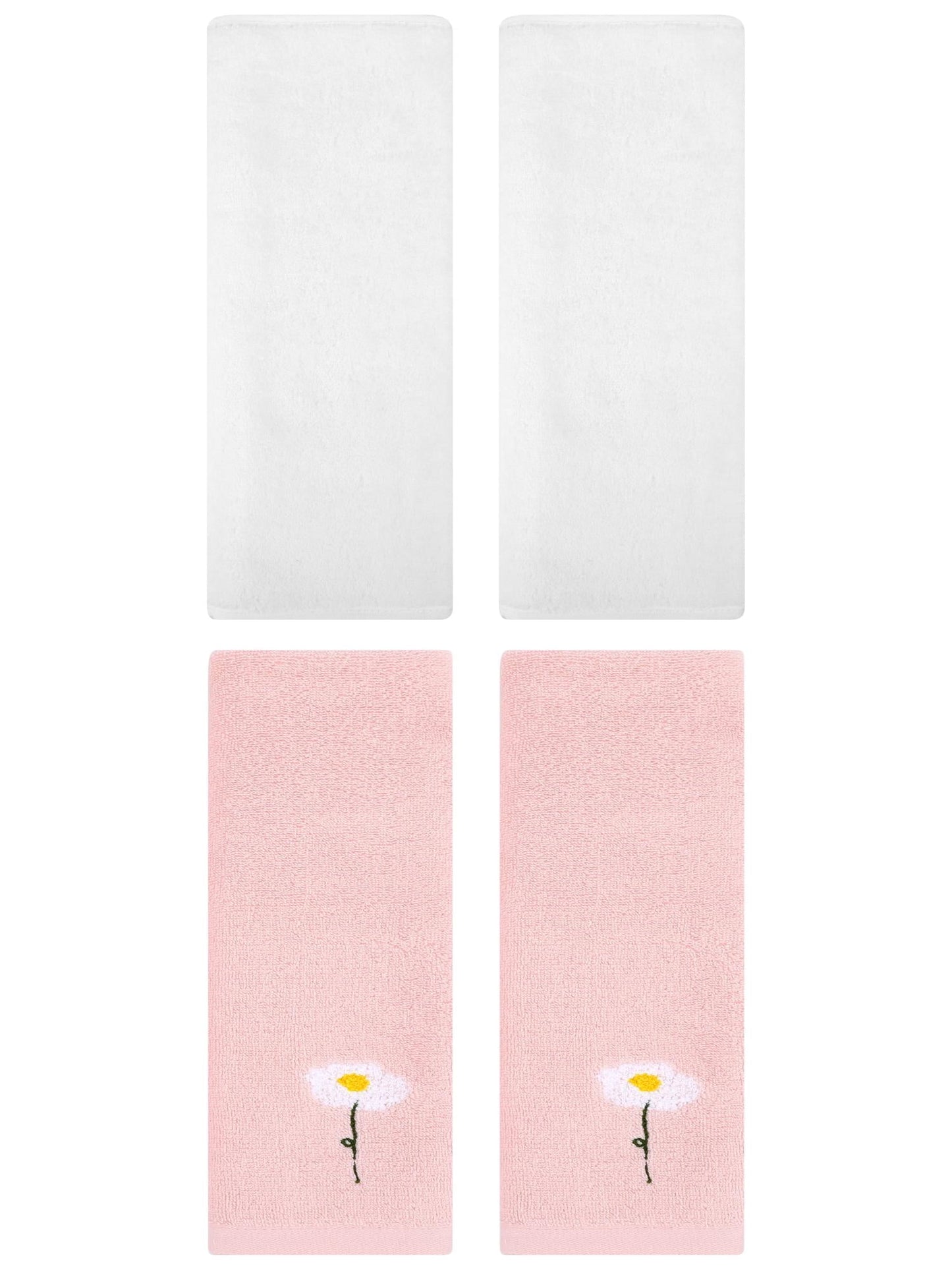 Unique Bargains 4 Pcs Cotton Soft Hand Towels 13" x 30" Pink/White