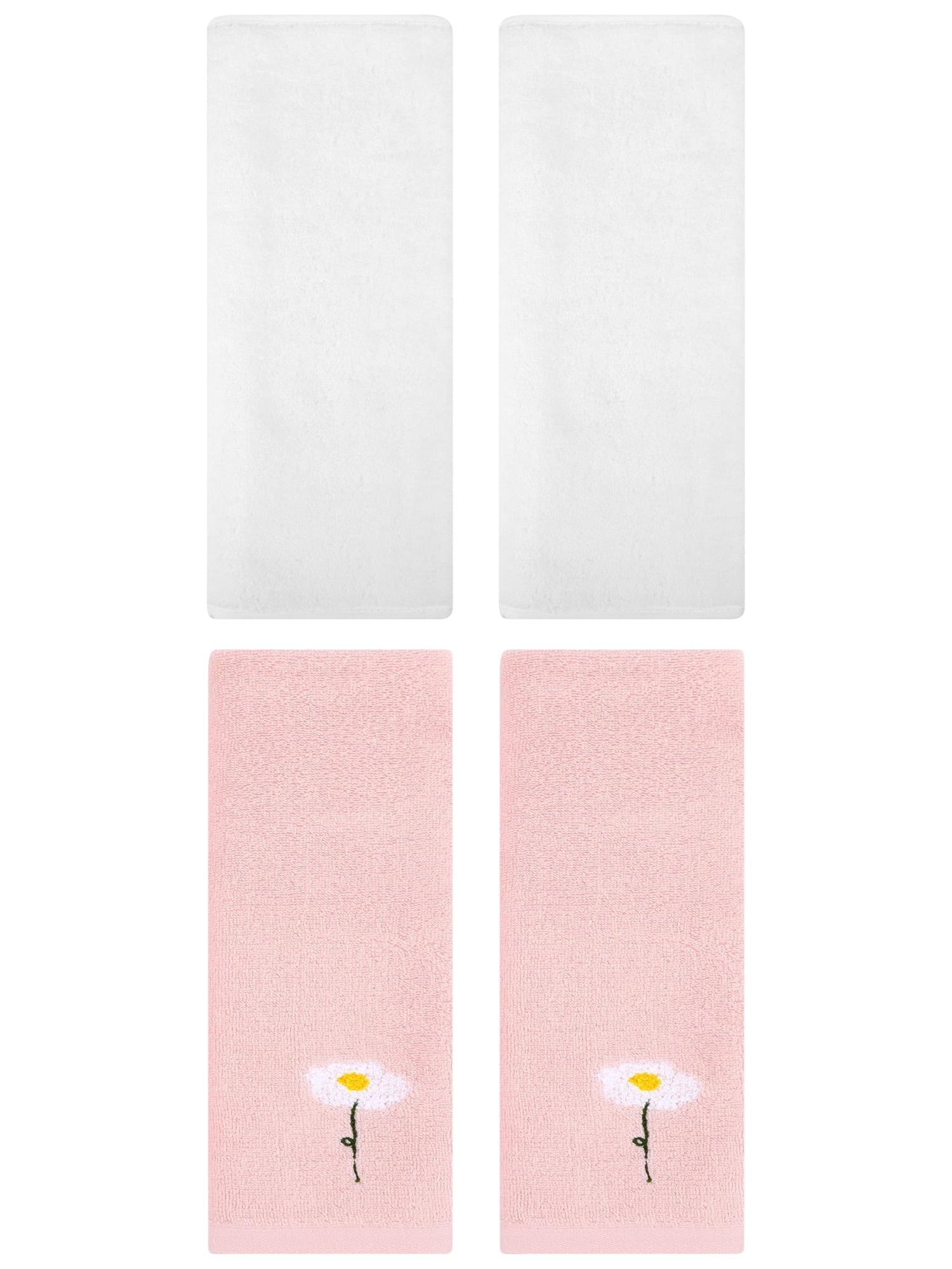 Unique Bargains 4 Pcs Cotton Soft Hand Towels 13" x 30" Pink/White