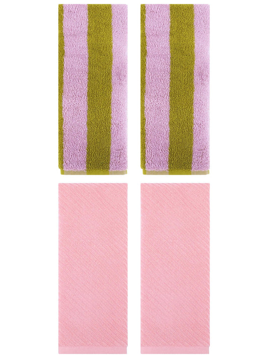 Unique Bargains 4 Pcs Cotton Soft Stripe Hand Towel 14" x 30" Pink Brown/Pink