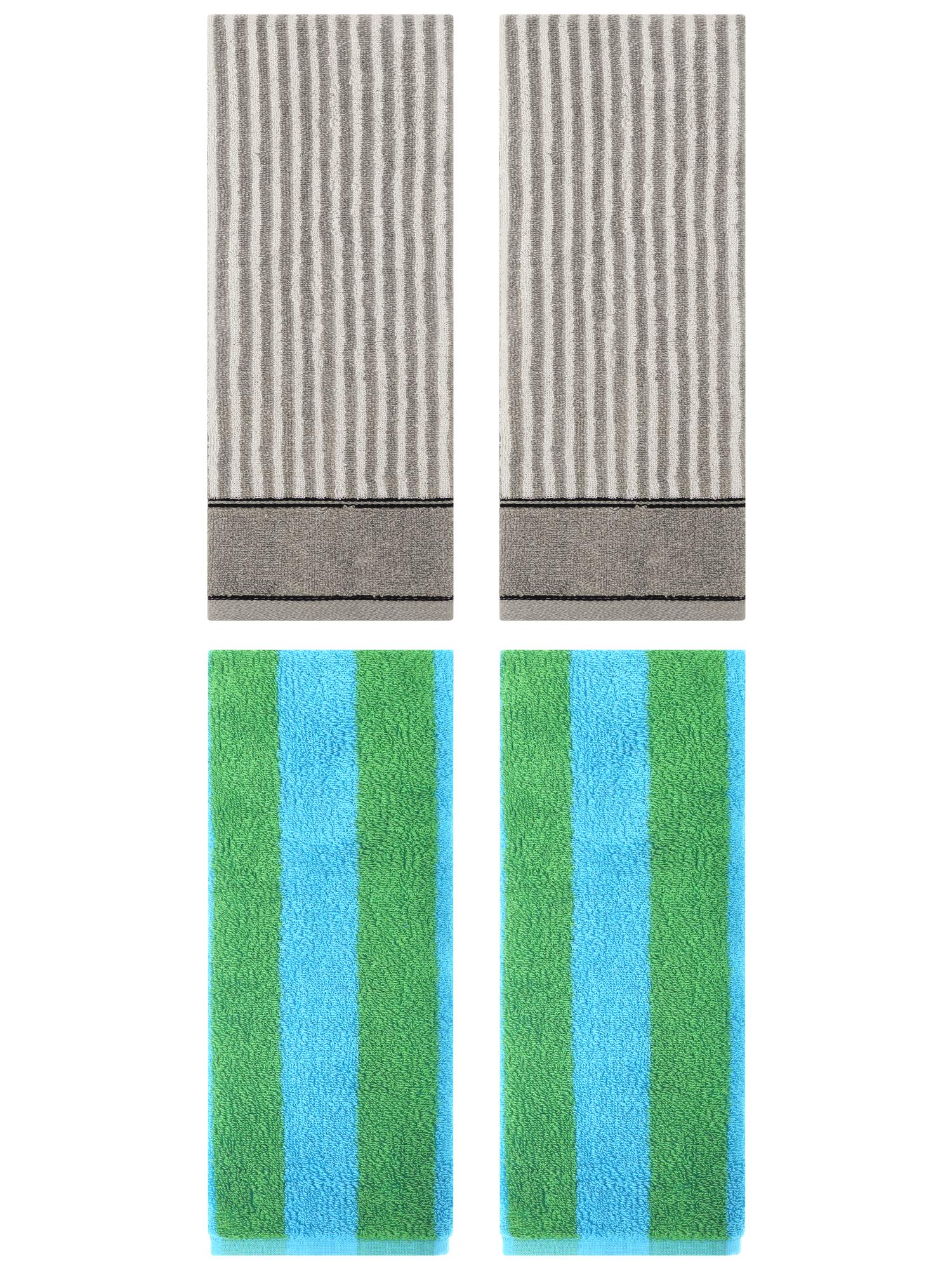 Unique Bargains 4 Pcs Cotton Soft Stripe Hand Towel Blue Green/Grey 14" x 30"/13" x 29"