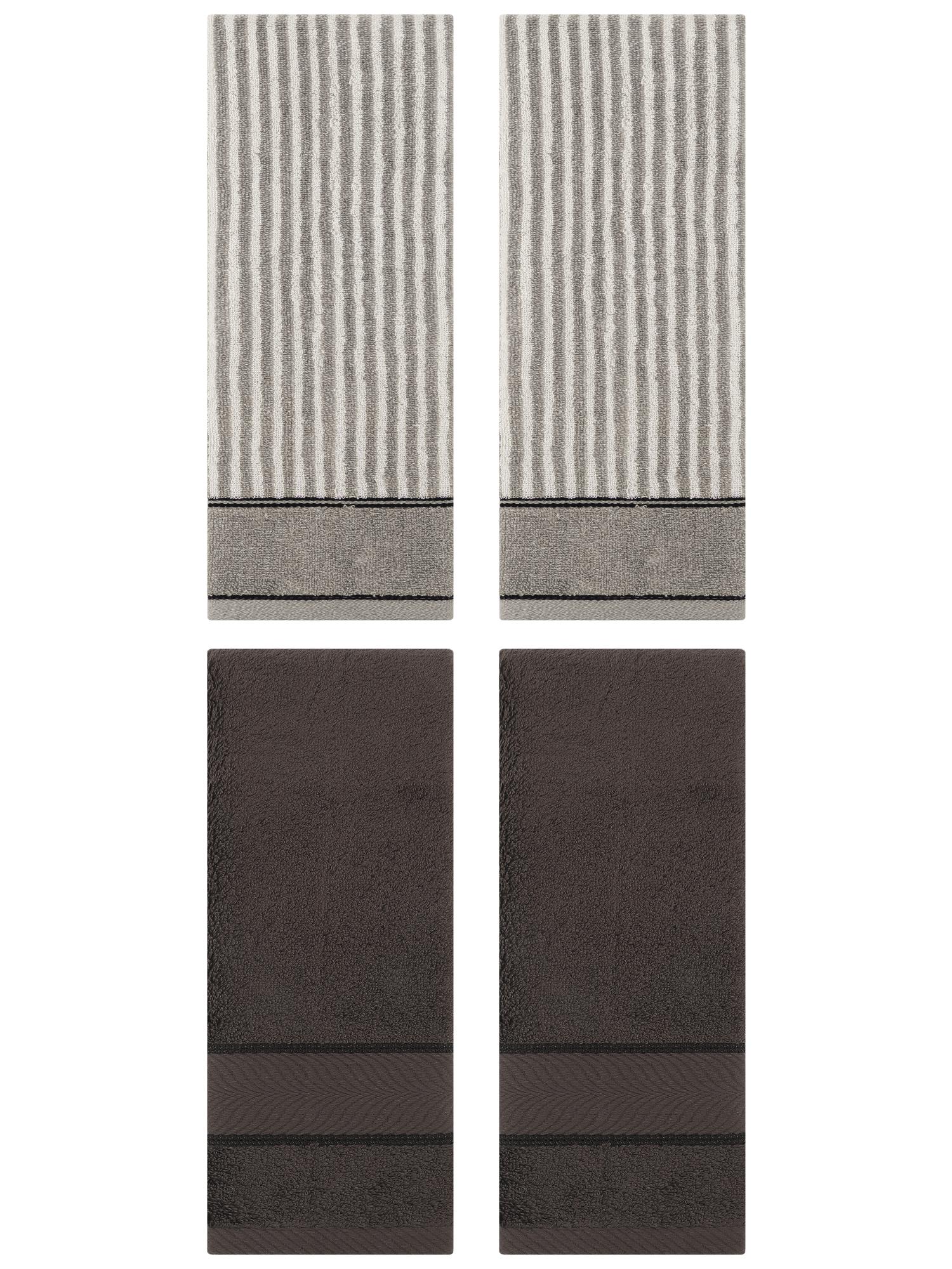 Unique Bargains 4 Pcs Cotton Soft Striped Hand Towel Dark Brown/Grey 14" x 30"/13" x 29"