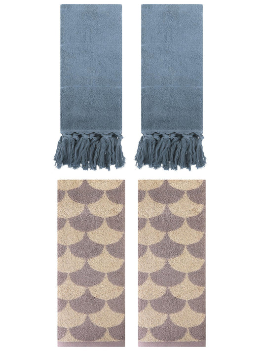 Unique Bargains 4 Pcs Cotton Solid Hand Towels Blue/Brown 14" x 30"/13" x 29"