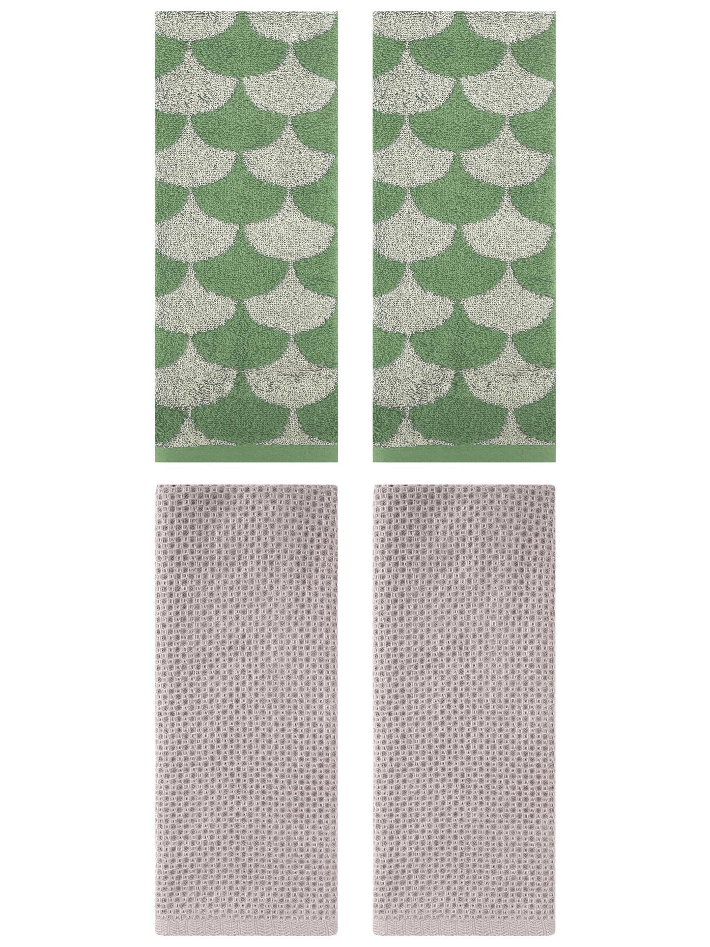 Unique Bargains 4 Pcs Cotton Solid Hand Towels Camel/Green 13" x 30"/13" x 29"
