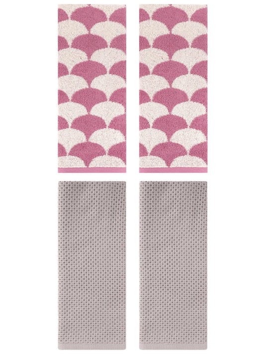 Unique Bargains 4 Pcs Cotton Solid Hand Towels Camel/Pink 13" x 30"/13" x 29"