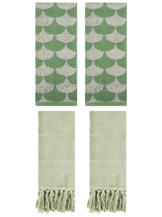 Unique Bargains 4 Pcs Cotton Solid Hand Towels Green 14" x 30"/13" x 29"