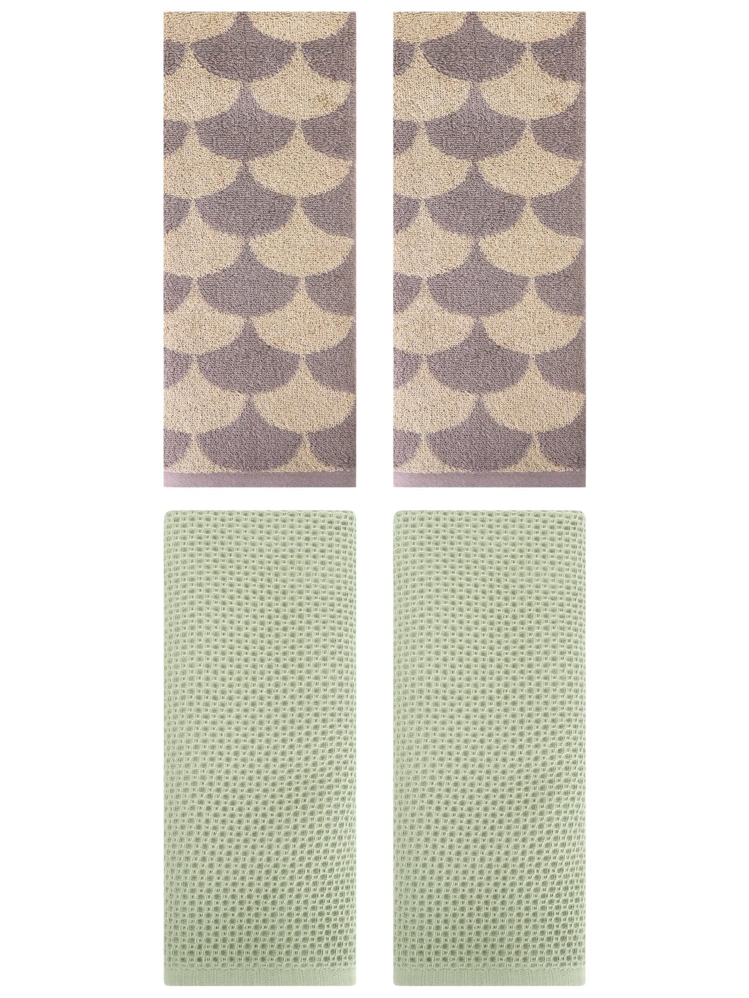 Unique Bargains 4 Pcs Cotton Solid Hand Towels Light Green/Brown 13" x 30"/13" x 29"