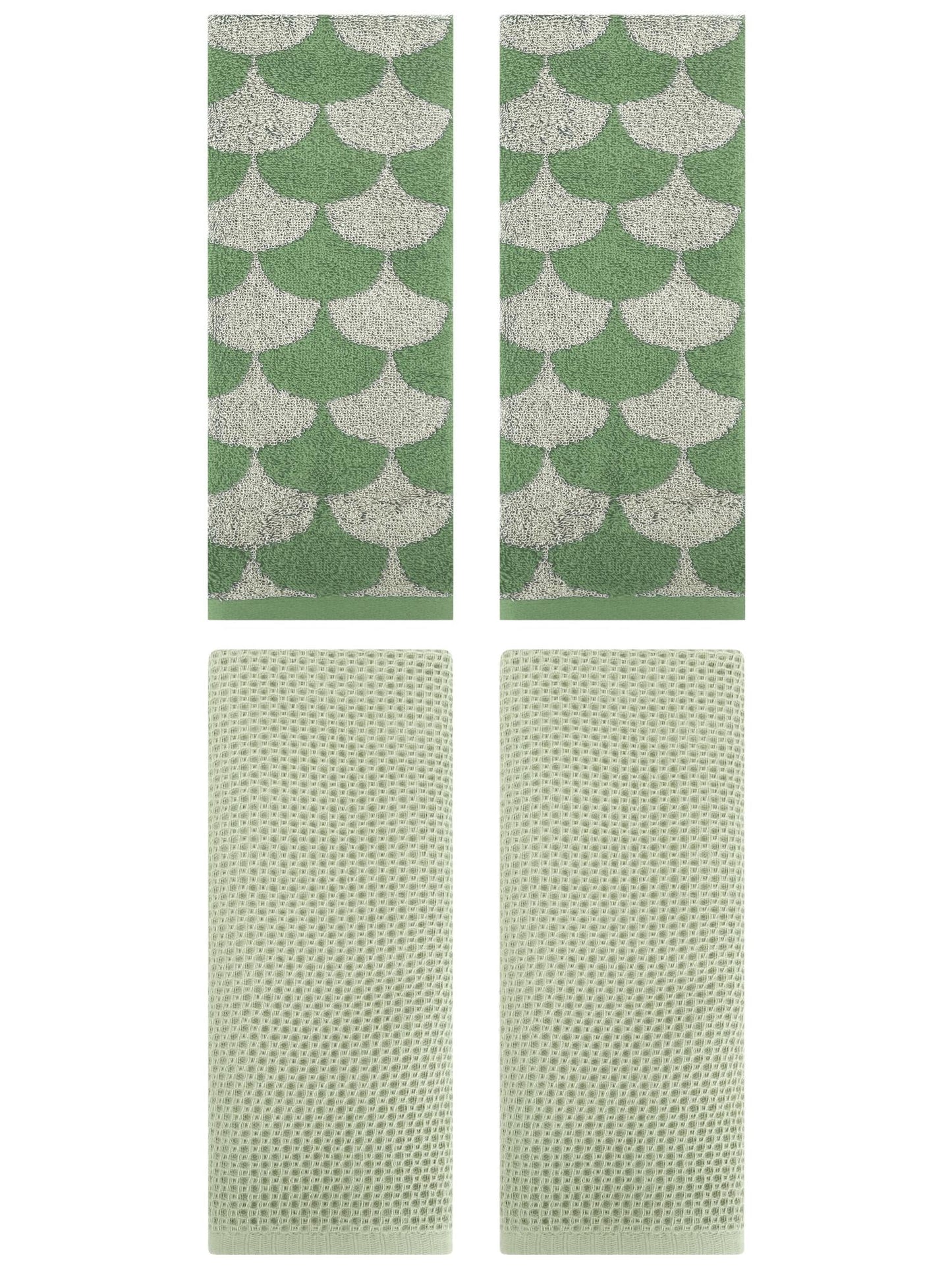Unique Bargains 4 Pcs Cotton Solid Hand Towels Light Green/Green 13" x 30"/13" x 29"
