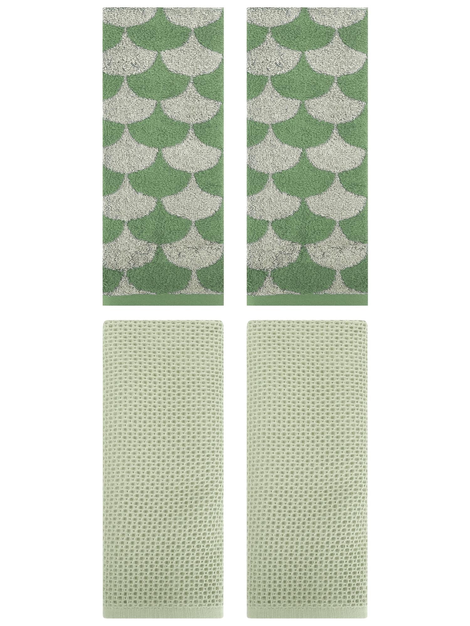 Unique Bargains 4 Pcs Cotton Solid Hand Towels Light Green/Green 13" x 30"/13" x 29"
