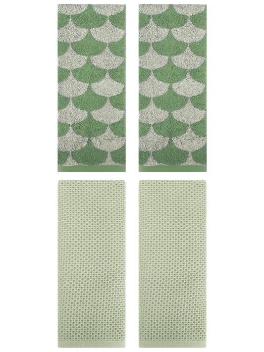 Unique Bargains 4 Pcs Cotton Solid Hand Towels Light Green/Green 13" x 30"/13" x 29"