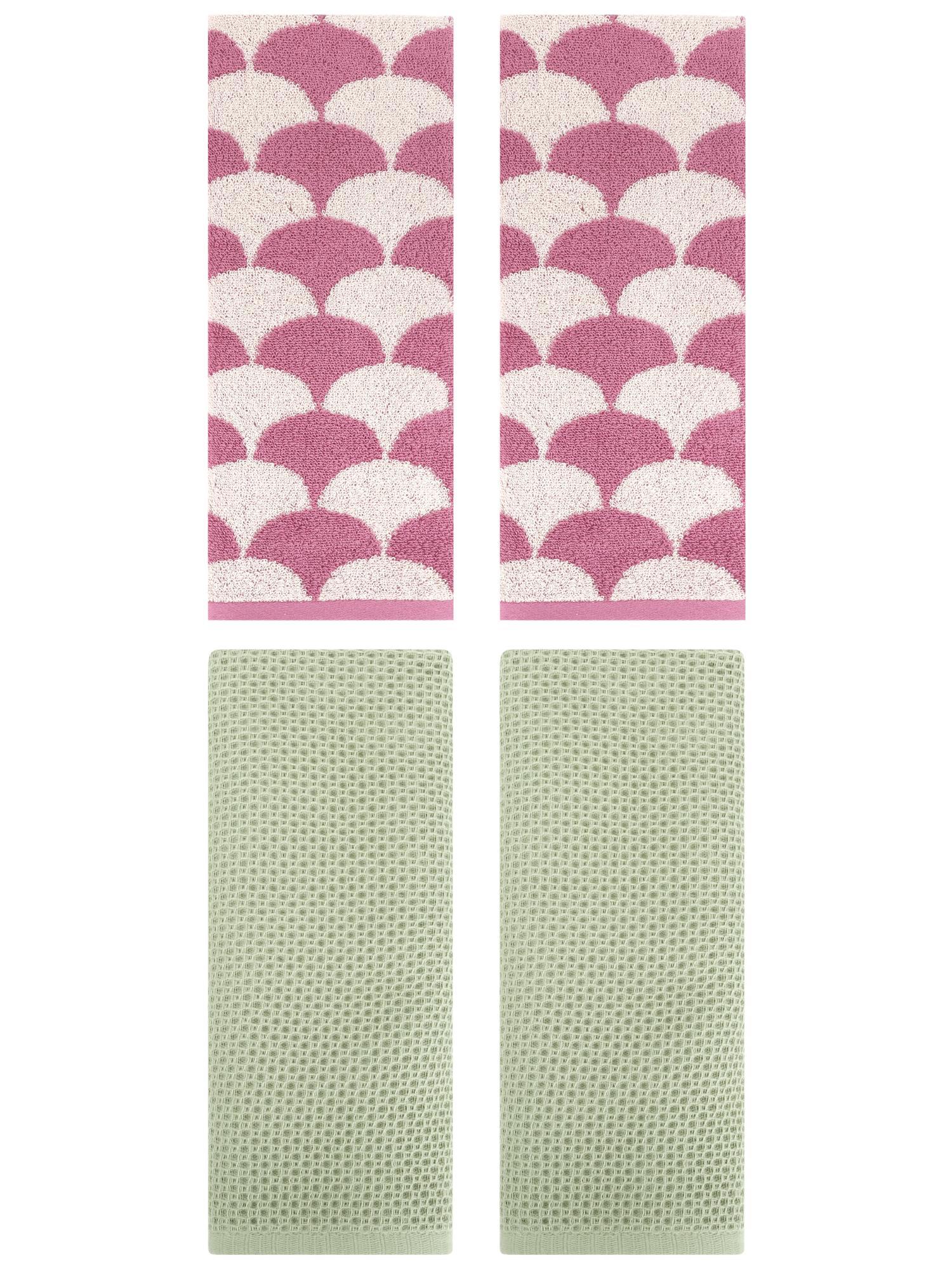 Unique Bargains 4 Pcs Cotton Solid Hand Towels Light Green/Pink 13" x 30"/13" x 29"