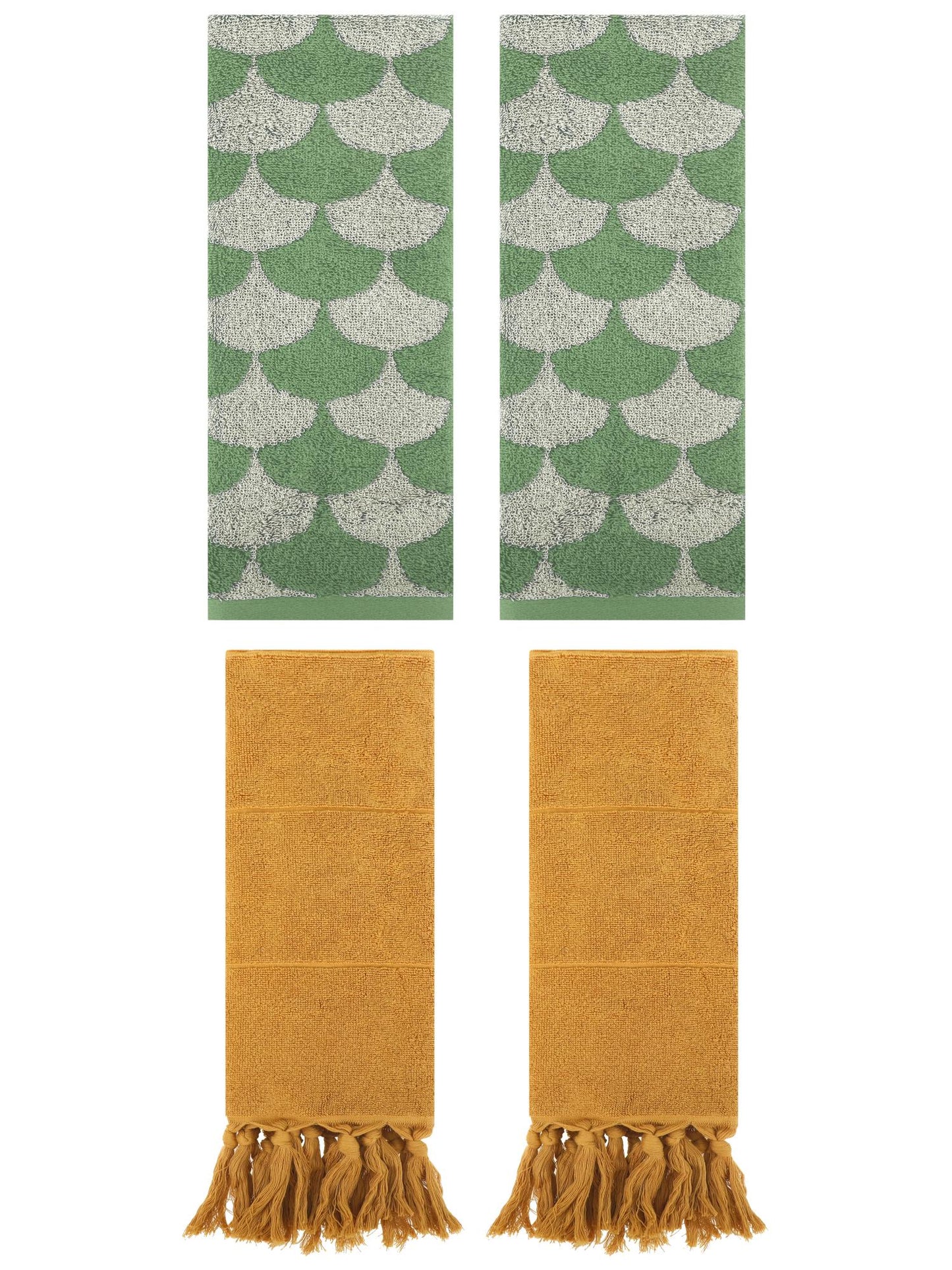 Unique Bargains 4 Pcs Cotton Solid Hand Towels Yellow/Green 14" x 30"/13" x 29"