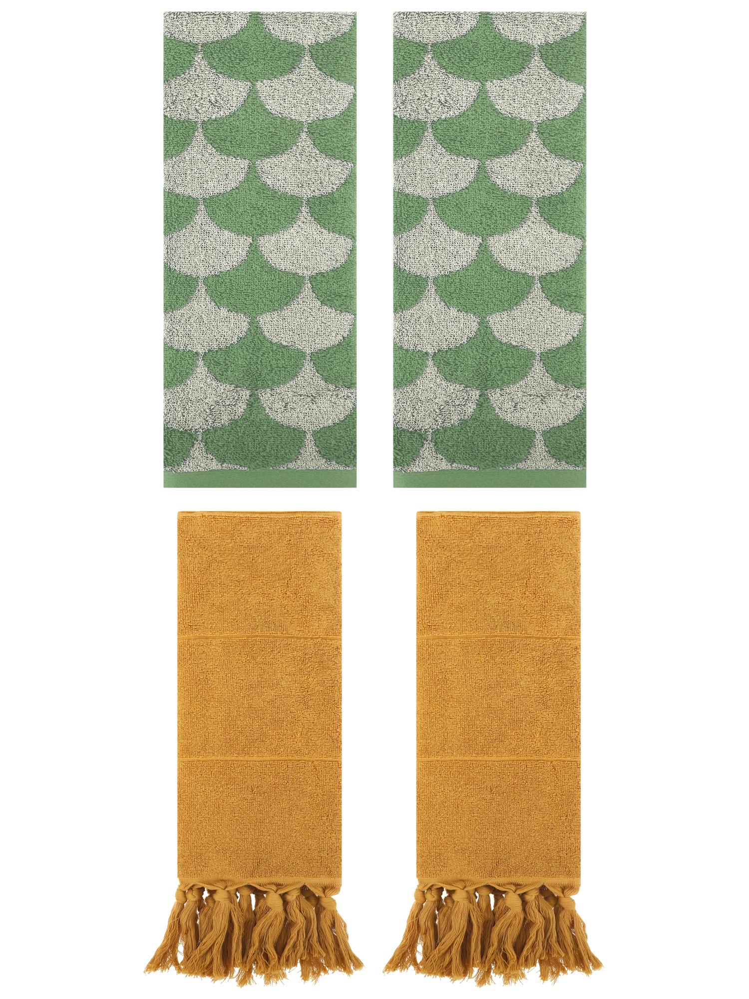 Unique Bargains 4 Pcs Cotton Solid Hand Towels Yellow/Green 14" x 30"/13" x 29"