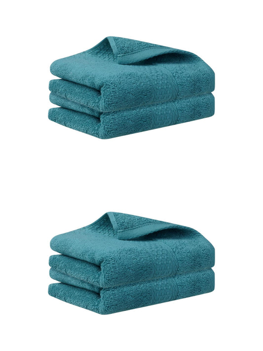 Unique Bargains 4 Pcs Cotton Textured Hand Towels Set Dark Green 13"x30"