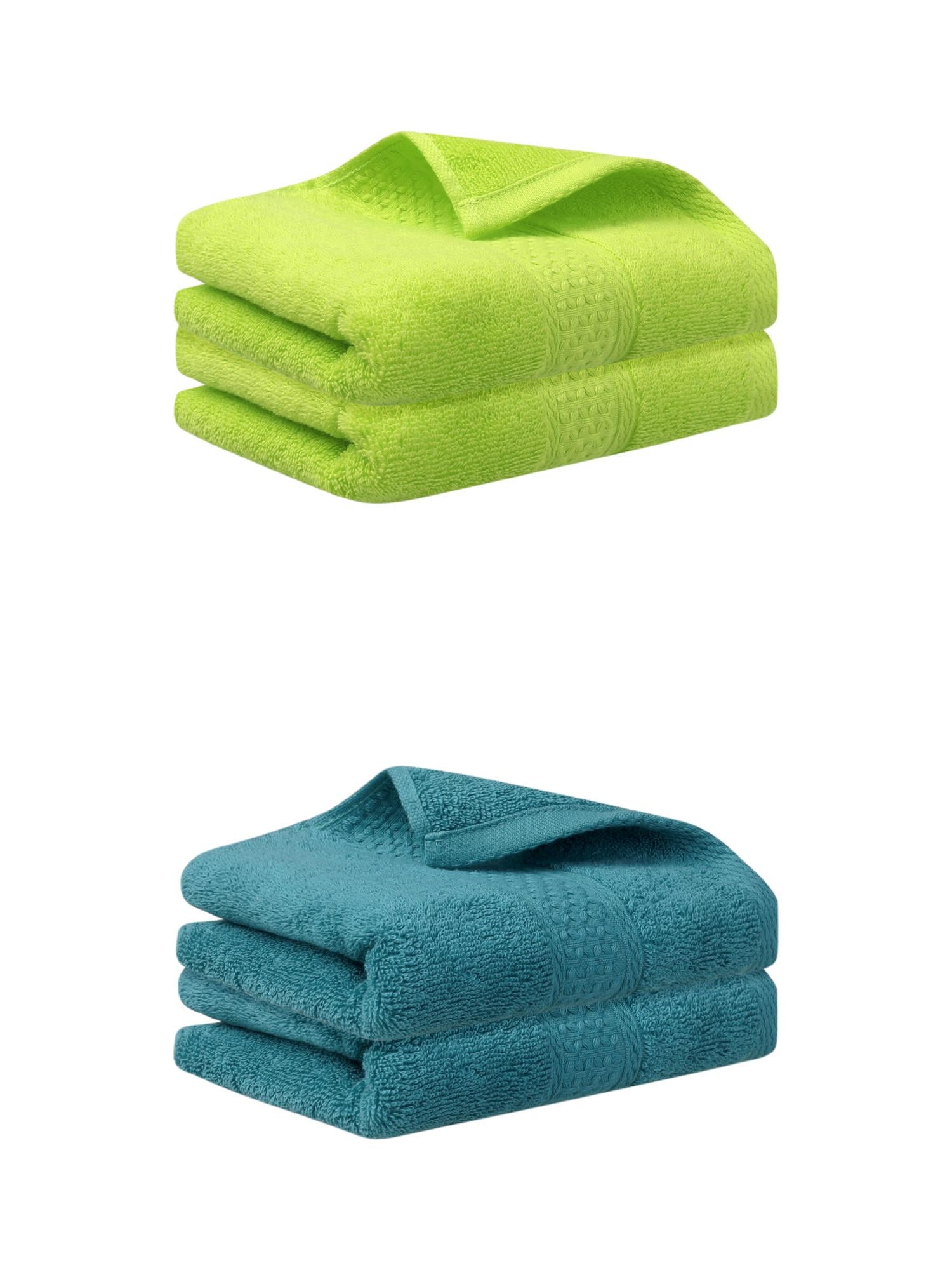 Unique Bargains 4 Pcs Cotton Textured Hand Towels Set Dark Green/Light Green 13"x30"