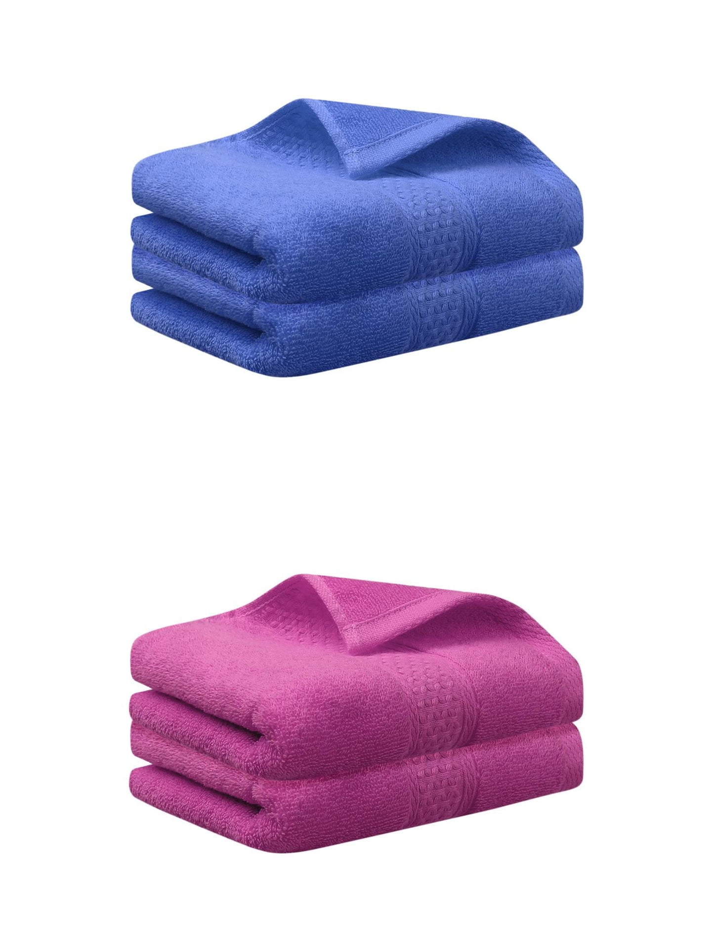Unique Bargains 4 Pcs Cotton Textured Hand Towels Set Dark Pink/Blue 13"x30"
