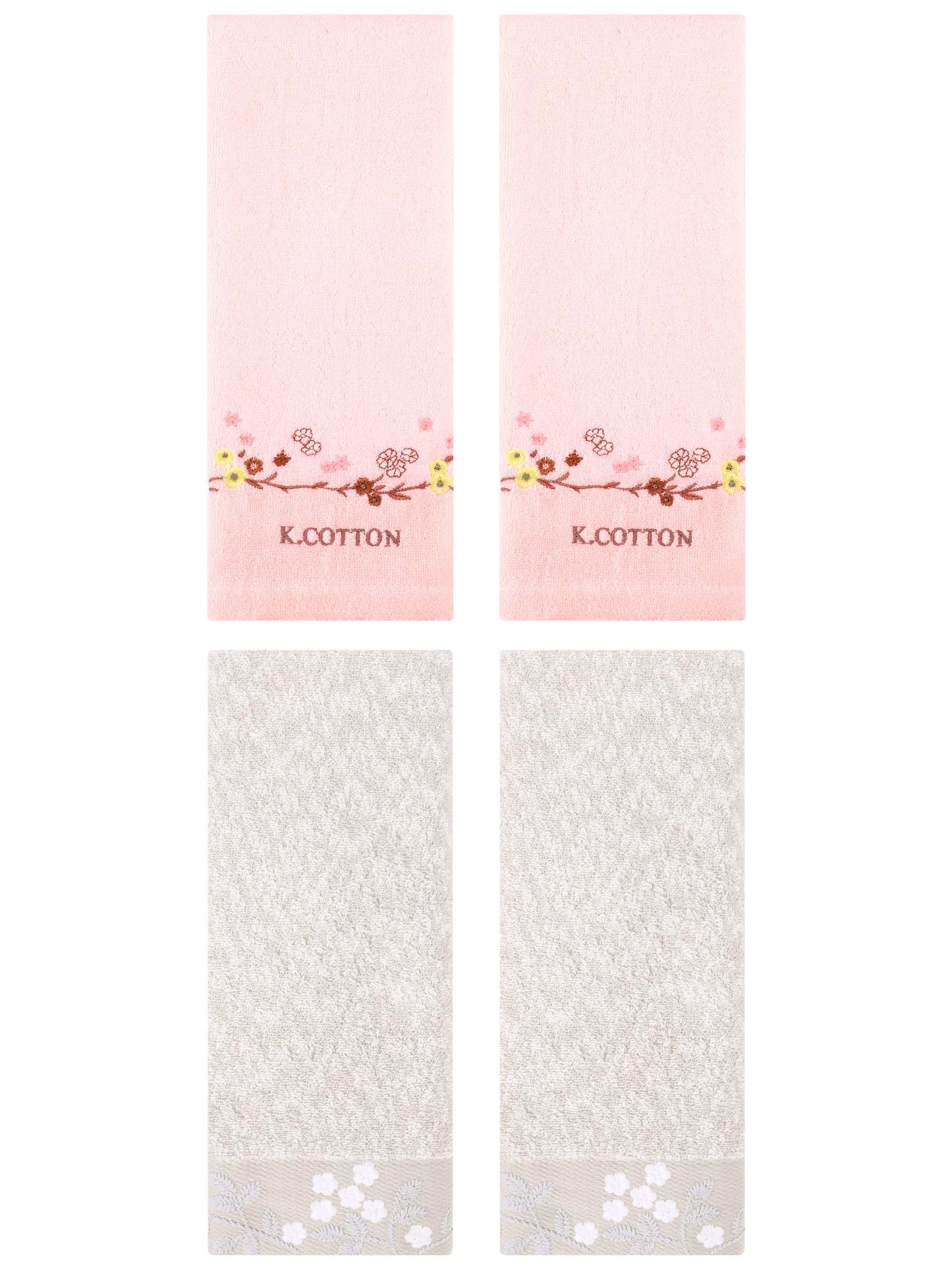 Unique Bargains 4 Pcs Embroidered Hand Towel Light Brown/Pink 14" x 28"/13" x 29"