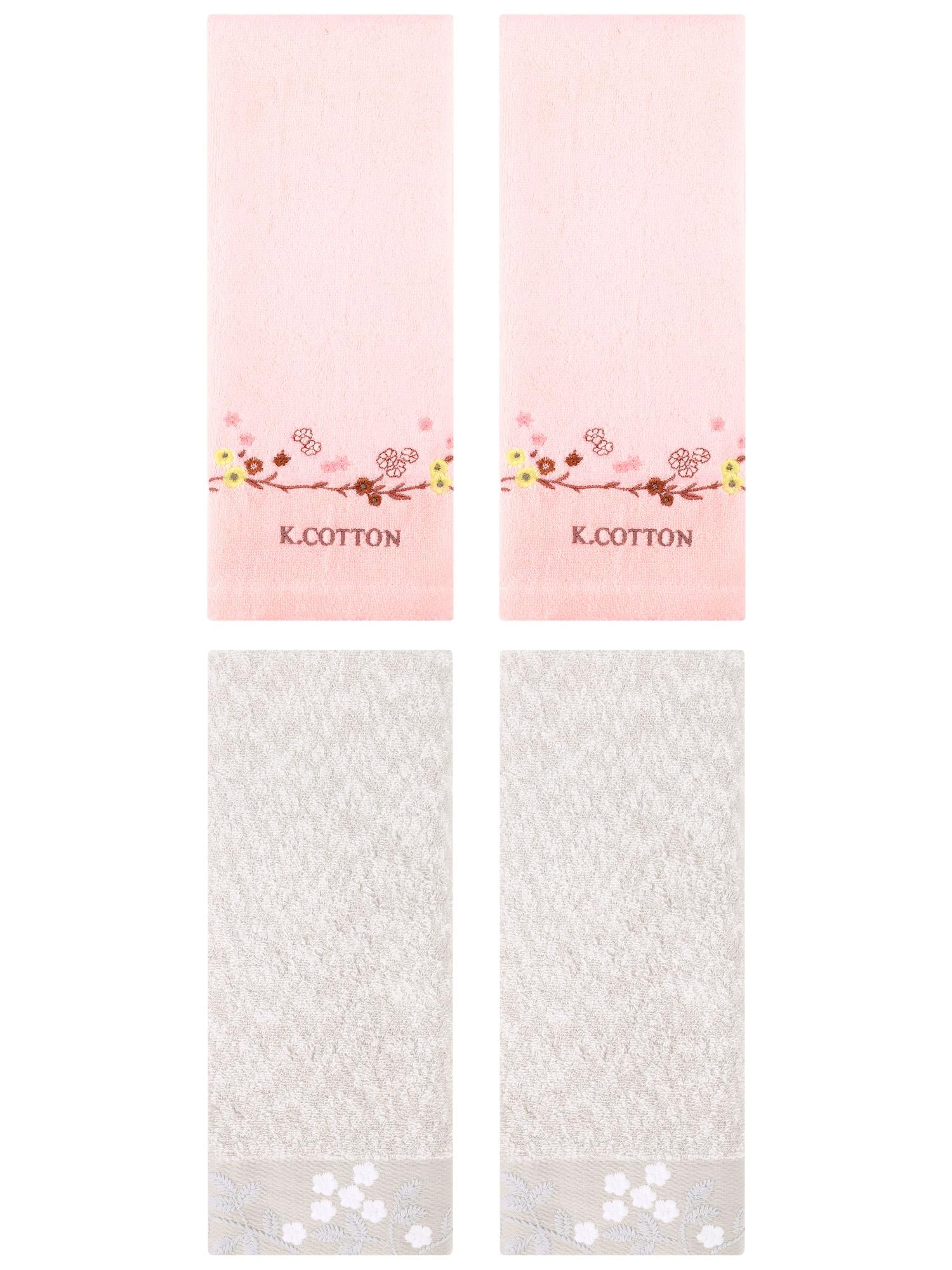 Unique Bargains 4 Pcs Embroidered Hand Towel Light Brown/Pink 14" x 28"/13" x 29"
