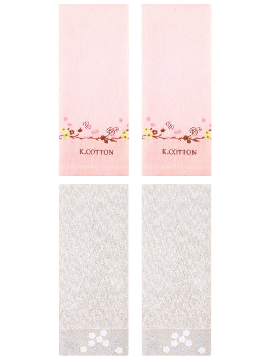 Unique Bargains 4 Pcs Embroidered Hand Towel Light Brown/Pink 14" x 28"/13" x 29"