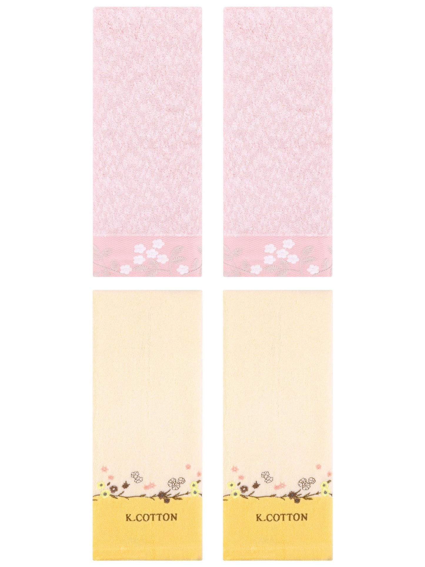 Unique Bargains 4 Pcs Embroidered Hand Towel Pink/Yellow 14" x 28"/13" x 29"