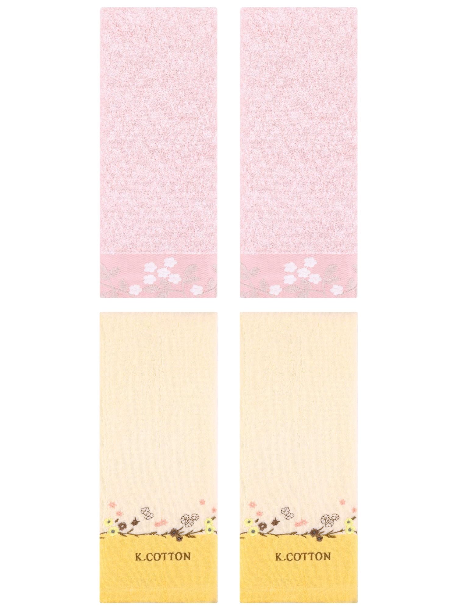 Unique Bargains 4 Pcs Embroidered Hand Towel Pink/Yellow 14" x 28"/13" x 29"