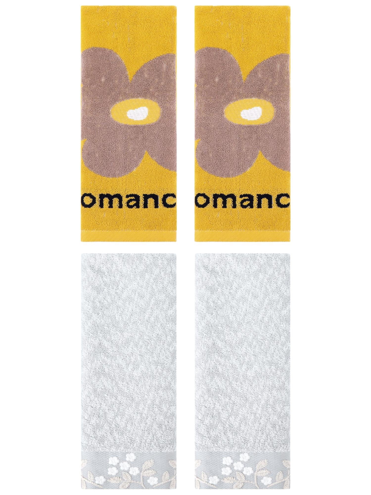 Unique Bargains 4 Pcs Floral Cotton Hand Towel Grey/Yellow 14" x 28"/13" x 30"