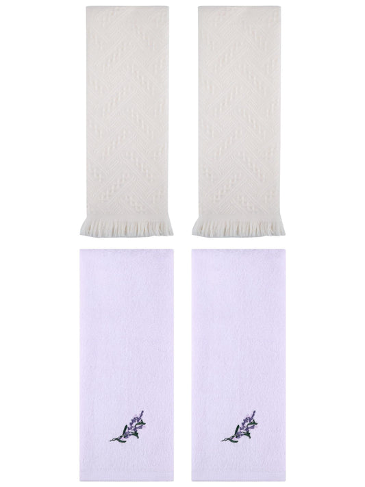 Unique Bargains 4 Pcs Floral Embroidered Bathroom Hand Towels 13" x 29" Purple/Beige