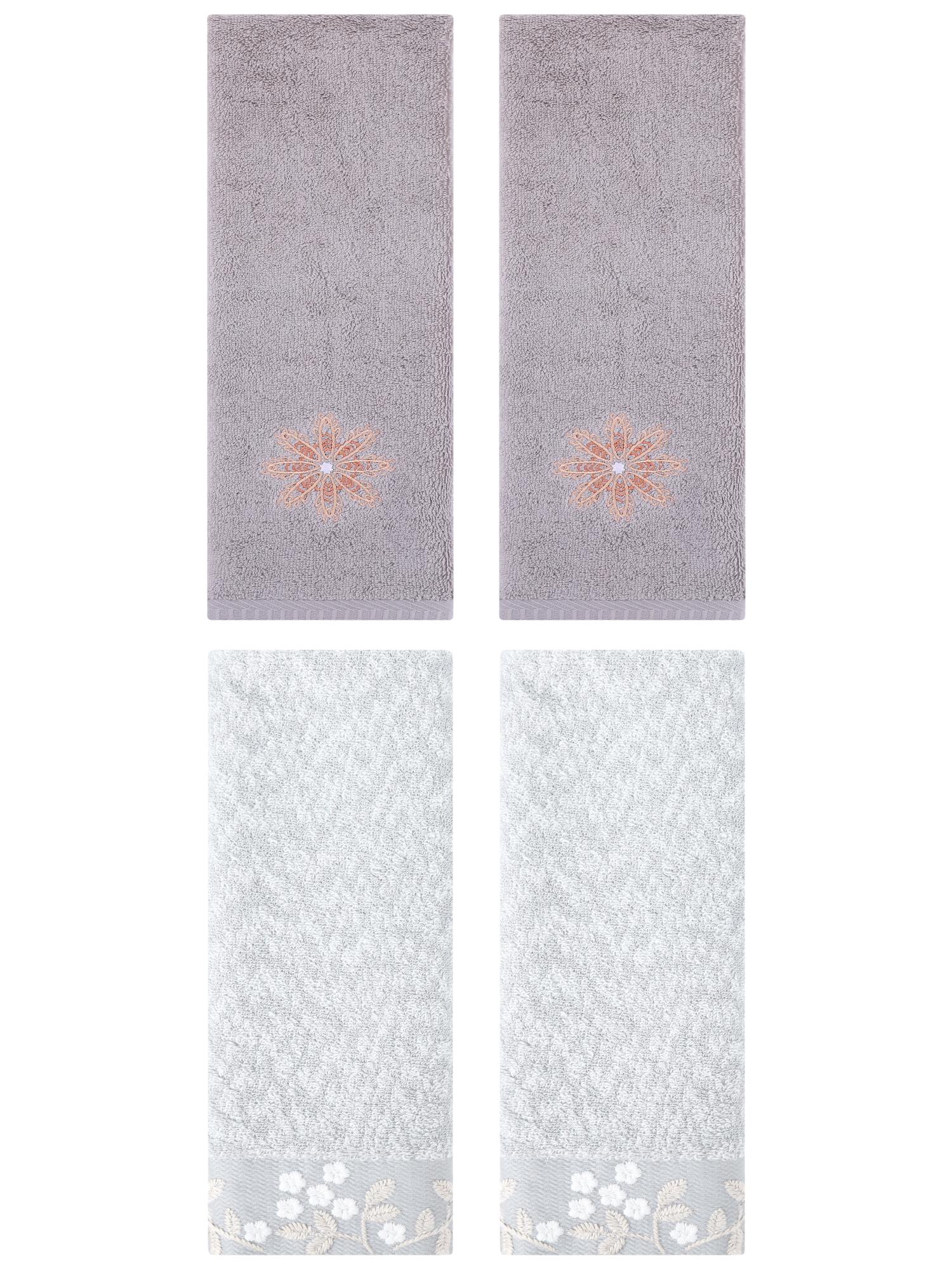 Unique Bargains 4 Pcs Floral Hand Towel Grey/Light Grey 14" x 28"/13" x 30"