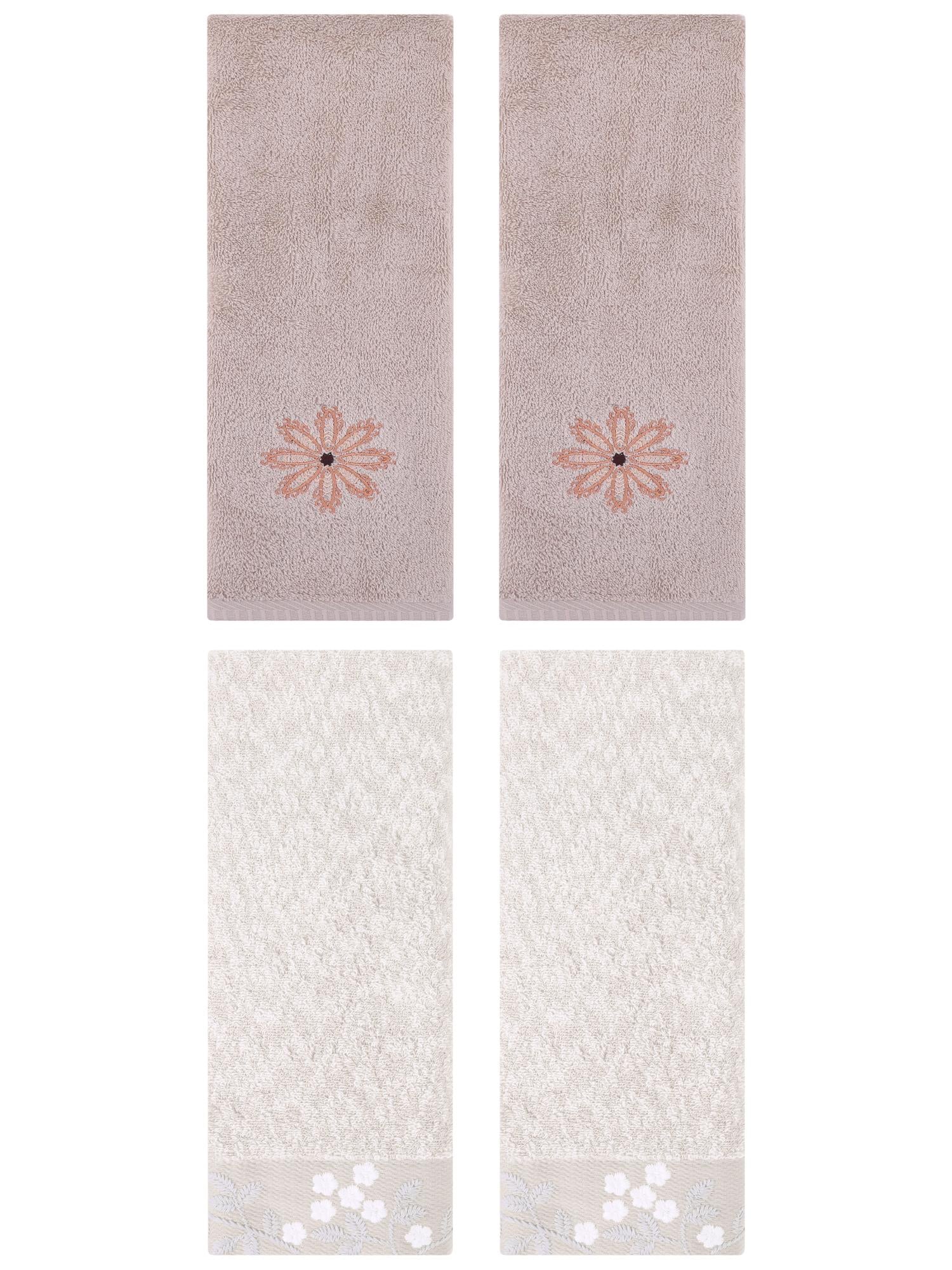 Unique Bargains 4 Pcs Floral Hand Towel Light Brown/Camel 14" x 28"/13" x 30"