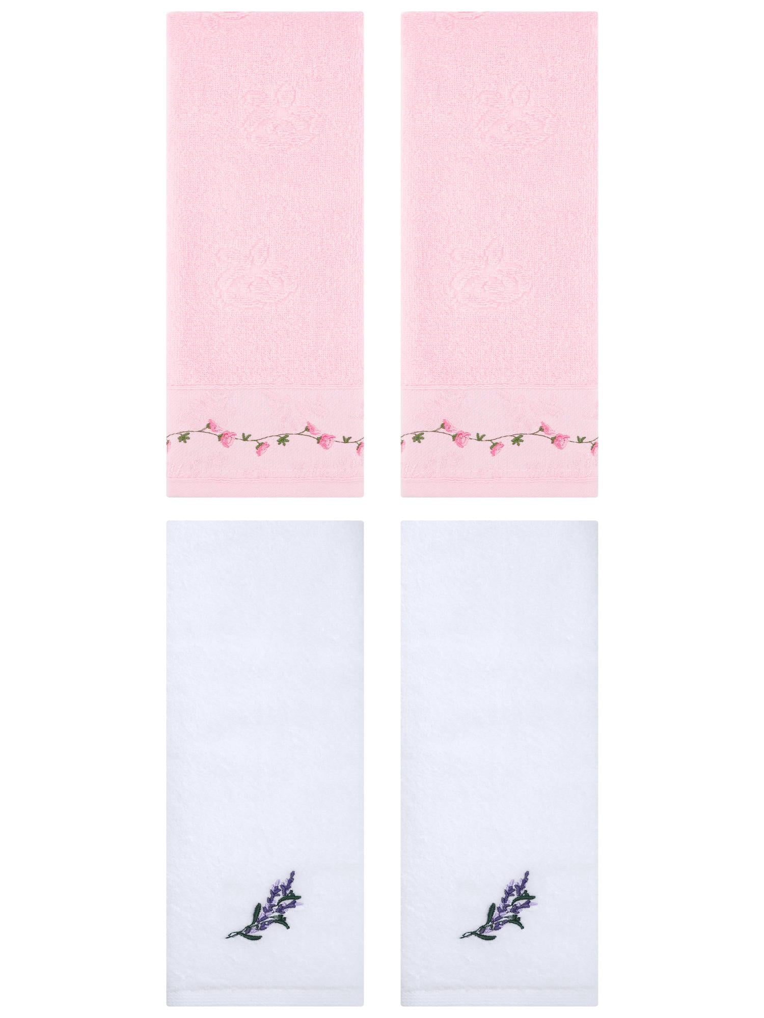 Unique Bargains 4 Pcs Floral Hand Towels for Bathroom 13" x 29" White/Pink