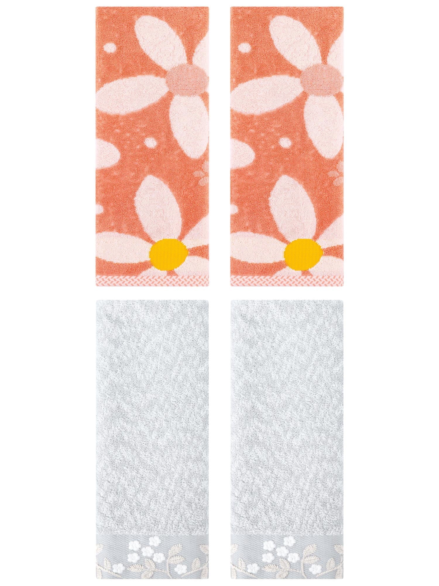 Unique Bargains 4 Pcs Floral Soft Hand Towel Grey/Orange 14" x 28"/13" x 29"