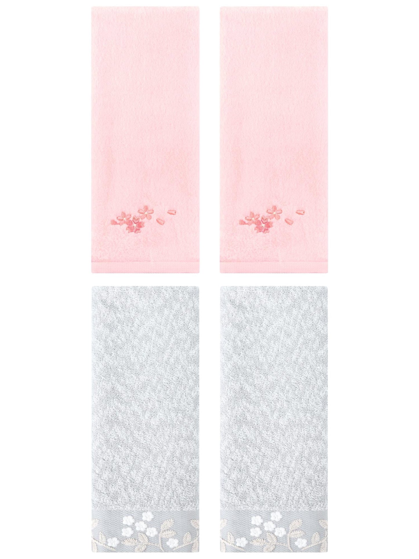 Unique Bargains 4 Pcs Floral Soft Hand Towel Grey/Pink 14" x 28"/13" x 29"