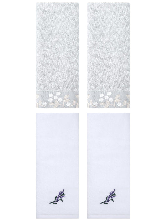 Unique Bargains 4 Pcs Floral Soft Hand Towel Grey/White 14" x 28"/13" x 29"