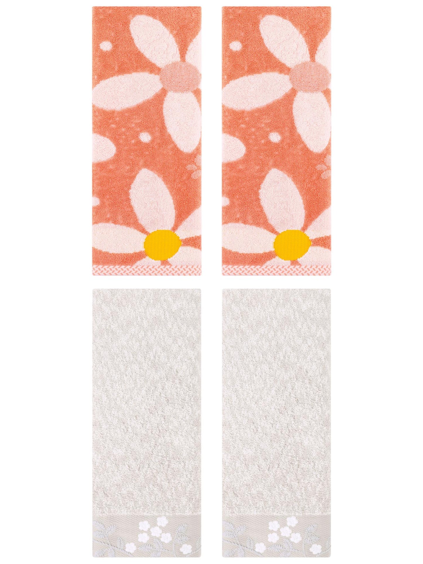Unique Bargains 4 Pcs Floral Soft Hand Towel Light Brown/Orange 14" x 28"/13" x 29"