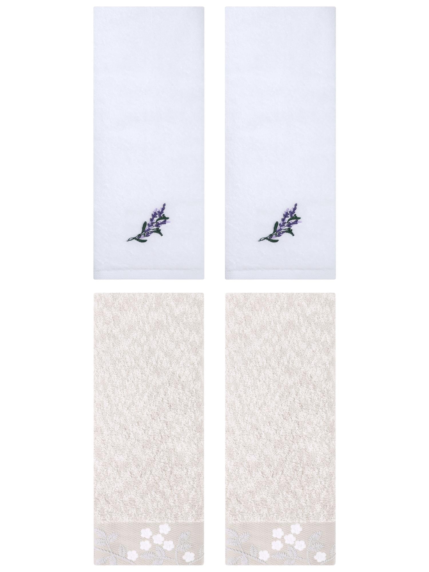 Unique Bargains 4 Pcs Floral Soft Hand Towel Light Brown/White 14" x 28"/13" x 29"