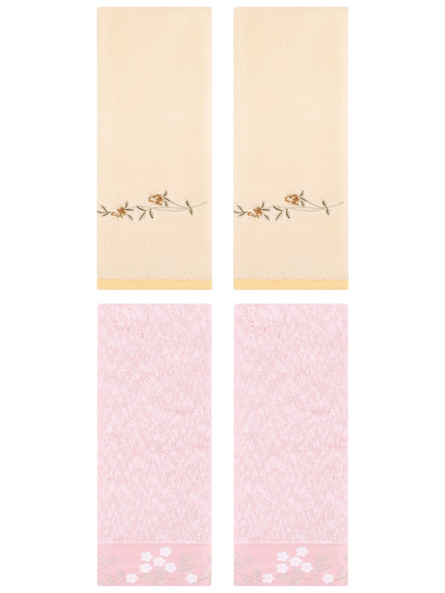 Unique Bargains 4 Pcs FloralCotton Hand Towels Decor Pink/Yellow 14" x 28"/15" x 30"