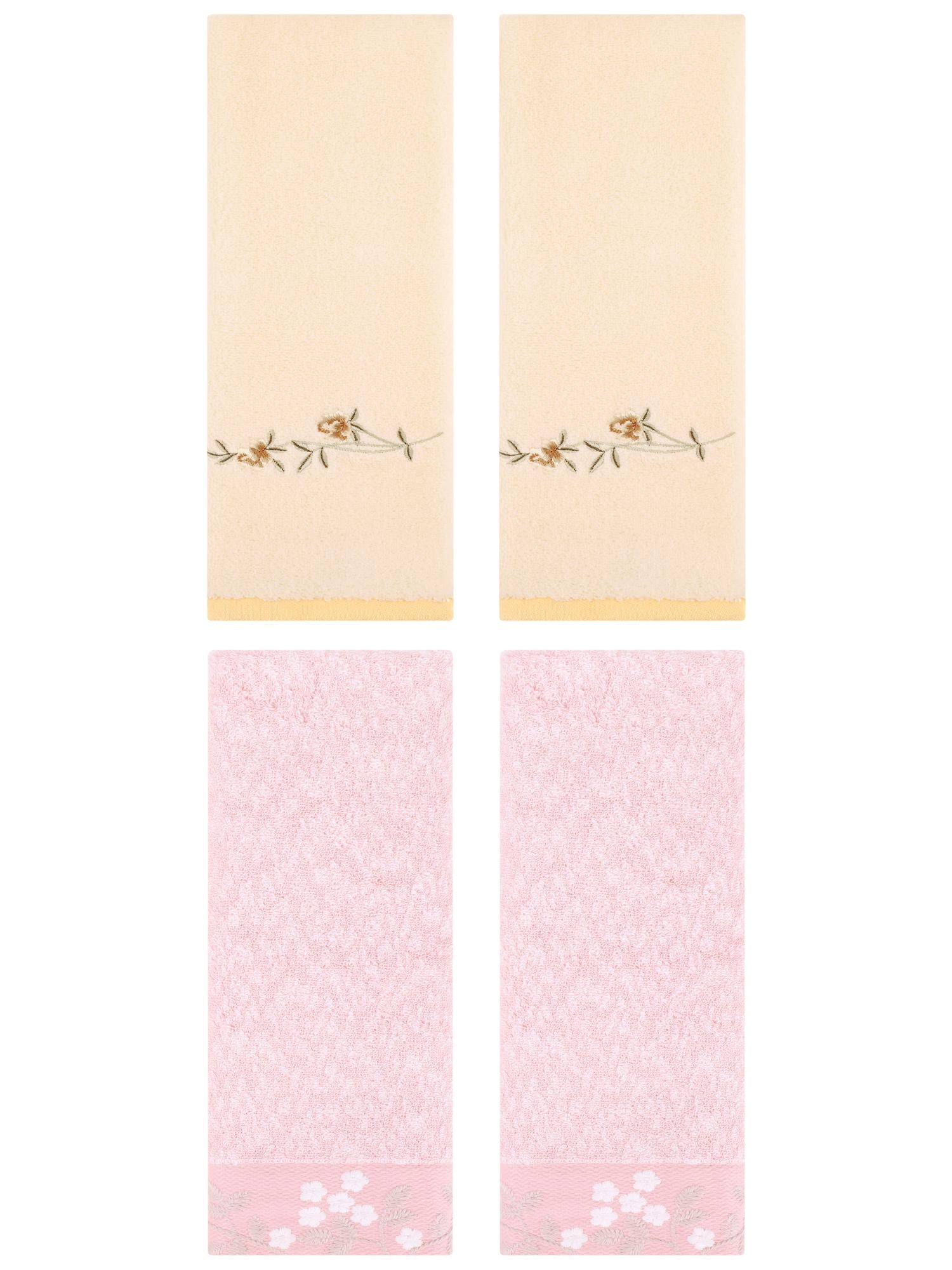 Unique Bargains 4 Pcs FloralCotton Hand Towels Decor Pink/Yellow 14" x 28"/15" x 30"