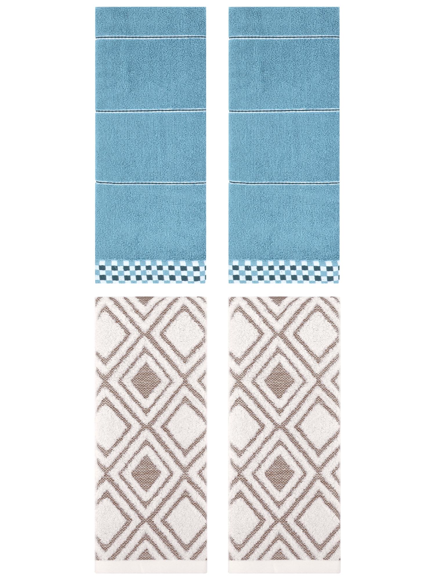 Unique Bargains 4 Pcs Geometric Soft Hand Towels Blue/Beige 14" x 30"/13" x 29"