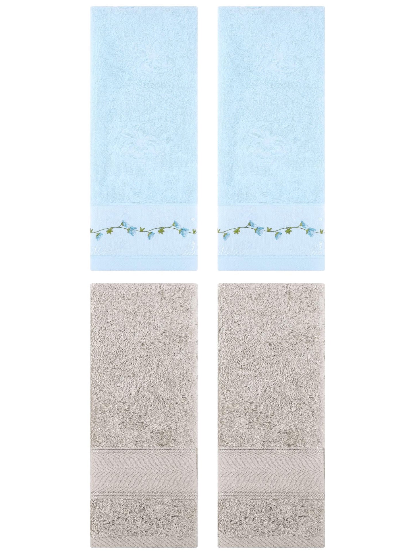 Unique Bargains 4 Pcs Hand Towel Light Brown/Blue 14" x 30"/13" x 29"