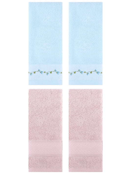 Unique Bargains 4 Pcs Hand Towel Light Pink/Blue 14" x 30"/13" x 29"
