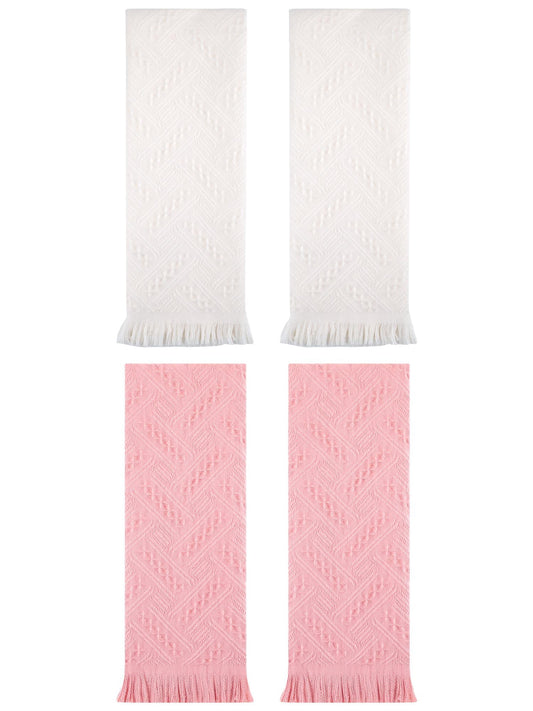 Unique Bargains 4 Pcs Jacquard Pattern Soft Hand Towel Set 13" x 29" Pink/White
