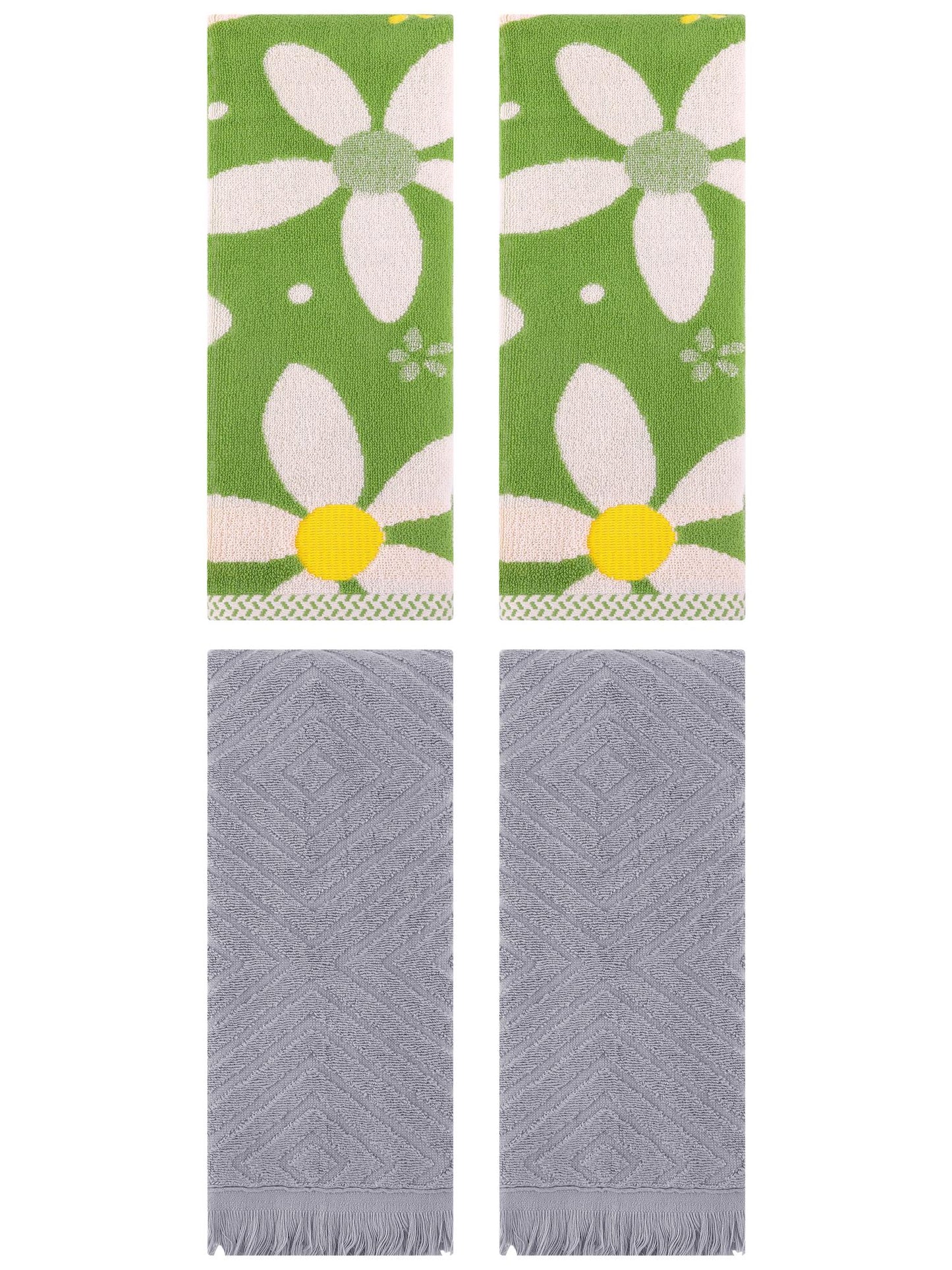 Unique Bargains 4 Pcs Soft Absorbent Bathroom Hand Towels 13 x 29 Inch Green/Grey