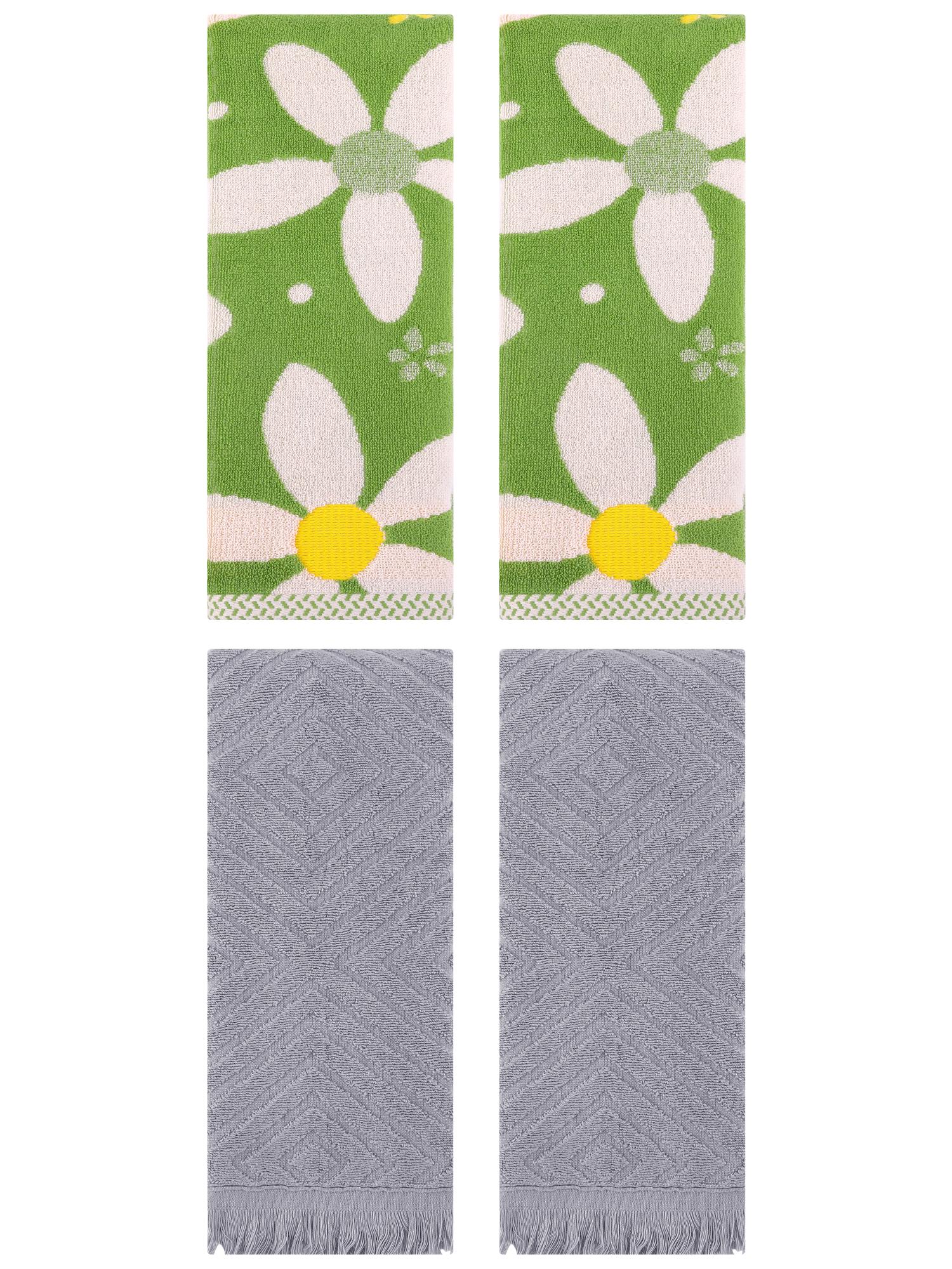 Unique Bargains 4 Pcs Soft Absorbent Bathroom Hand Towels 13 x 29 Inch Green/Grey