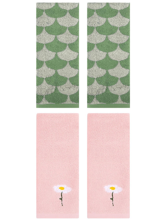Unique Bargains 4 Pcs Soft Absorbent Hand Towels Pink/Green 13" x 30"/13" x 29"