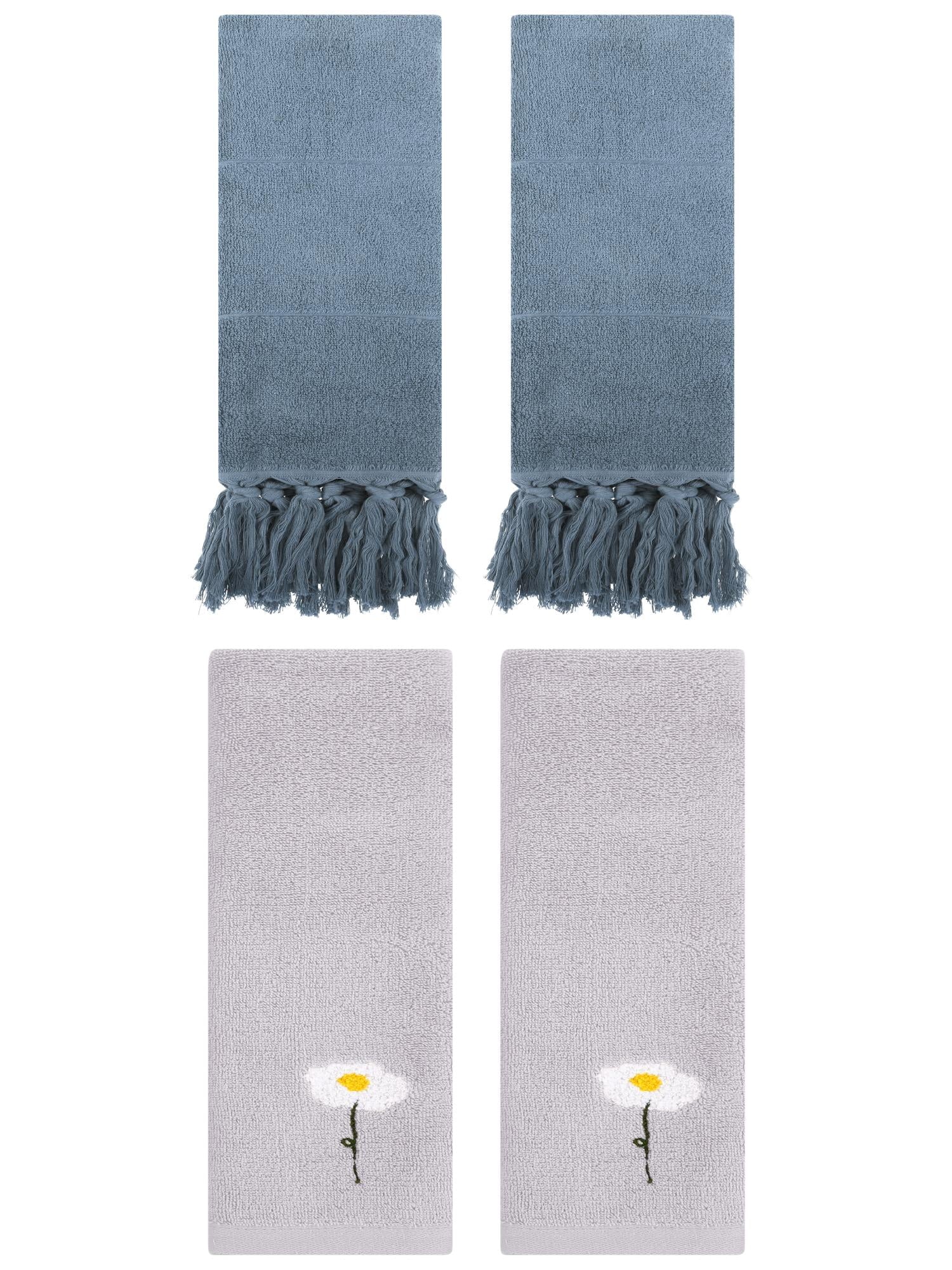 Unique Bargains 4 Pcs Soft Bath Towel Set Blue/Grey 14" x 30"/13" x 30"