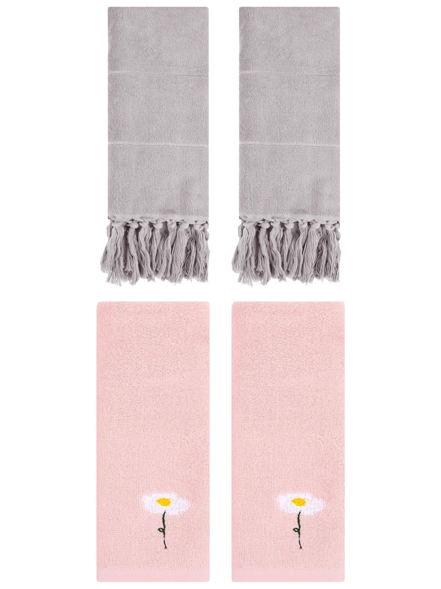 Unique Bargains 4 Pcs Soft Bath Towel Set Grey/Pink 14" x 30"/13" x 30"