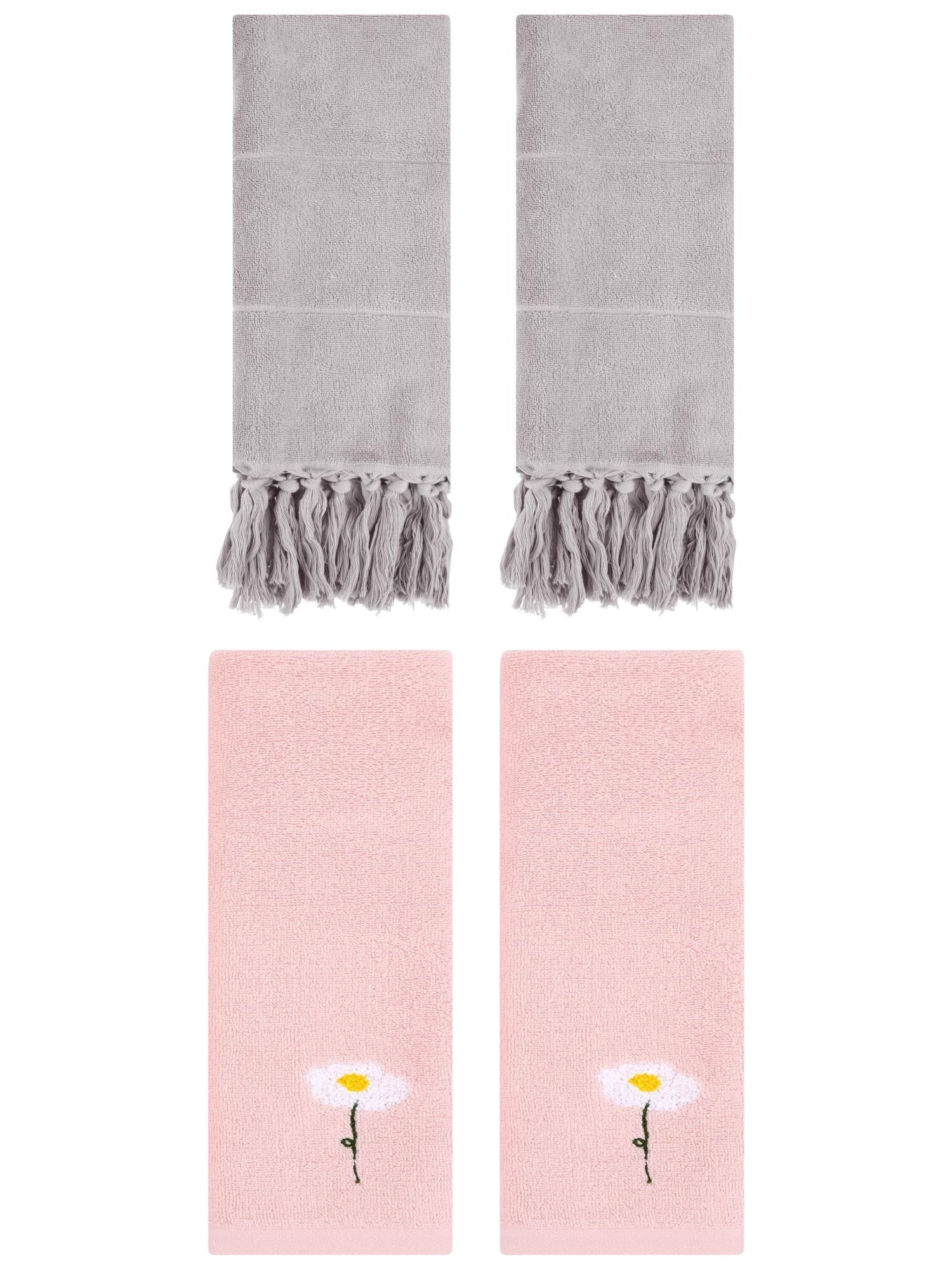 Unique Bargains 4 Pcs Soft Bath Towel Set Grey/Pink 14" x 30"/13" x 30"