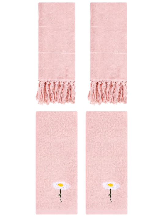 Unique Bargains 4 Pcs Soft Bath Towel Set Pink 14" x 30"/13" x 30"